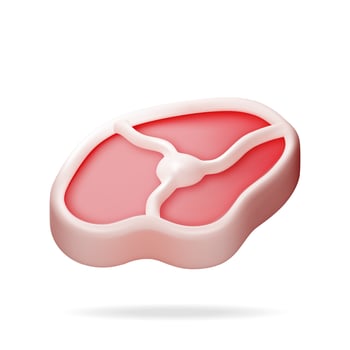 3D Meat Steak Isolated on White. Render Beef Tenderloin. Pork Knuckle. Slice of Steak, Fresh Raw Meat. Uncooked Pork Chop or Beef or Lamb for Barbeque and Cooking. Vector Illustration