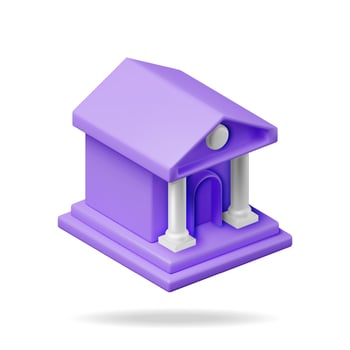 3D Bank Building Isolated on White. Render Financial House Icon. Construction with Columns in Ancient Design. Money Deposit and Withdrawal, Financial Transactions Service Banking. Vector Illustration