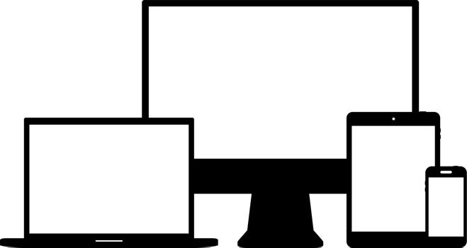 Set of Modern Digital devices in black and white png