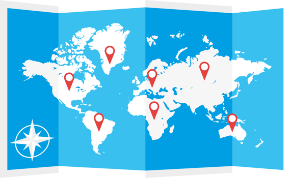 Paper world map with location icons png
