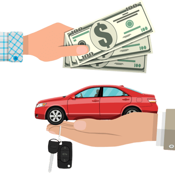 Hand with red car, keys and money png