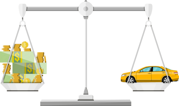 Scales with car and money coins cash png