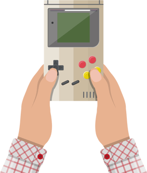 Handheld game console in hands png