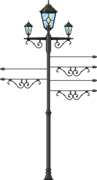 Wrought iron street lamp with empty sign. png