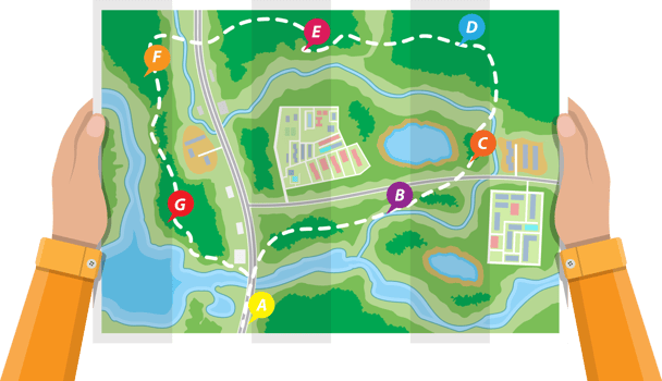 Folded paper city map in hands png
