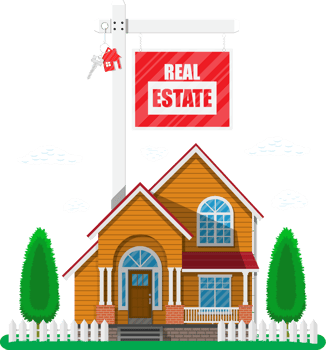 Suburban family house and for sale placard png