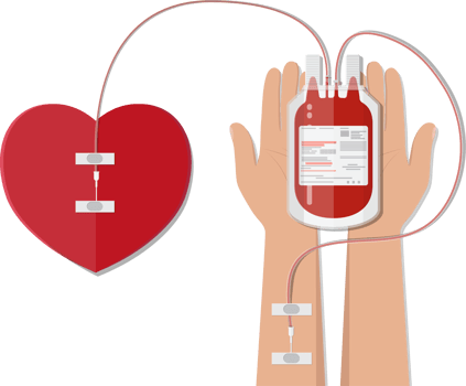 Bag with blood and hand of donor png