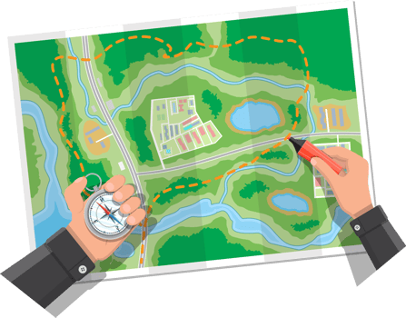 Wooden table with paper map. Planning trip png