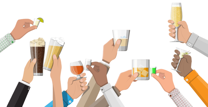 Hands group holding glasses with alcohol png