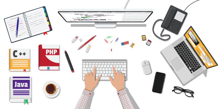 Workplace of programmer or coder png