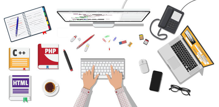 Workplace of programmer or coder png
