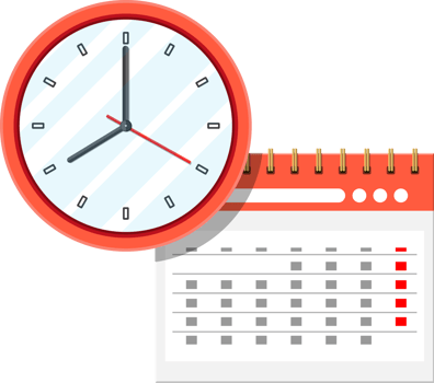 Paper spiral wall calendar and clocks png