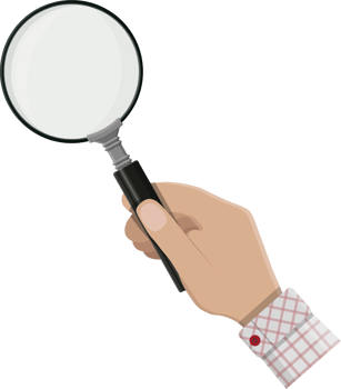 Hand holding magnifying glass png