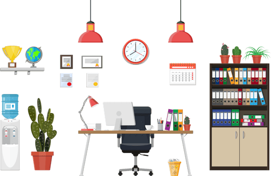 Office desk with computer png