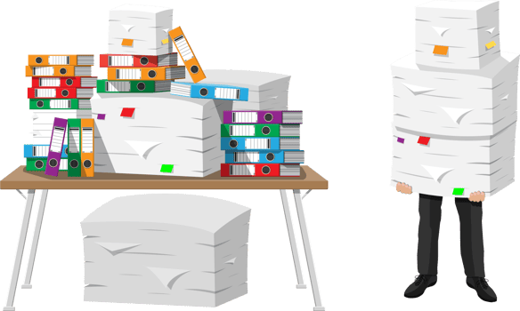 Businessman in pile of office papers png