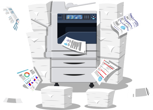 Pile of paper documents and printer png