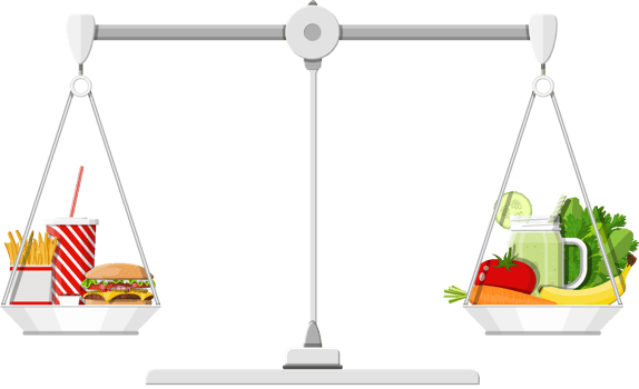 Greasy cholesterol vs vitamins food on scales png