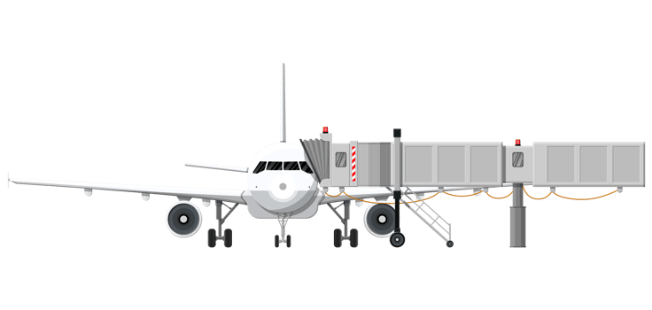 Aero bridge or jetway with aircraft png