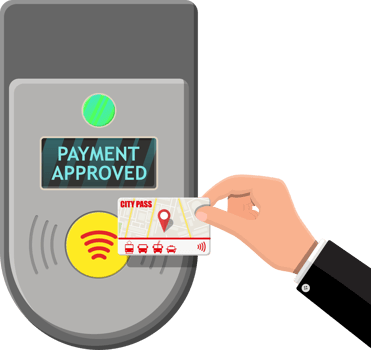 Hand holding transport card near terminal png