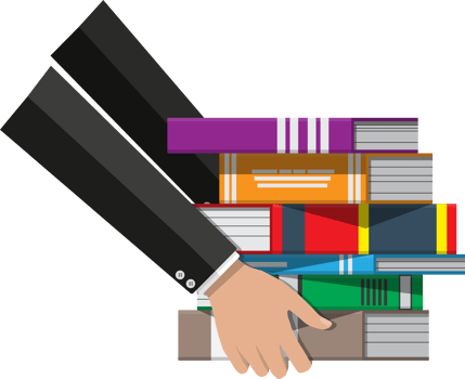 Stack of books with bookmarks png