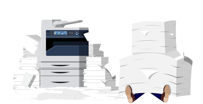 Pile of paper documents and printer png