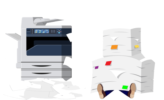Pile of paper documents and printer png