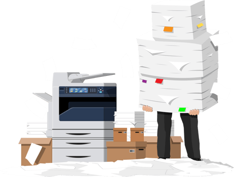 Pile of paper documents and printer png