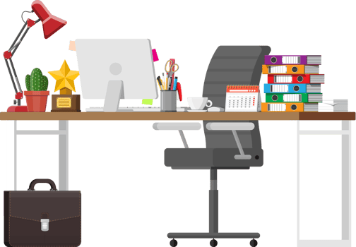 Office desk with computer png