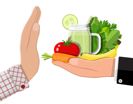 Man refuses take healthy food with hand gesture. png