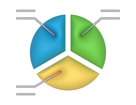 3d Pie Chart 3 Equal Slices And Stats on a transparent background png