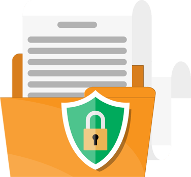 Folder with document paper roll, shield with lock png