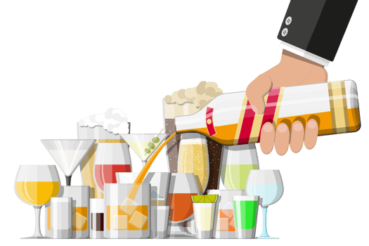 Alcohol drinks in glasses png