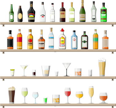 Alcohol drinks in glasses png