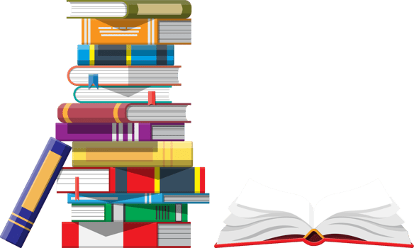 Stack of books with bookmarks png