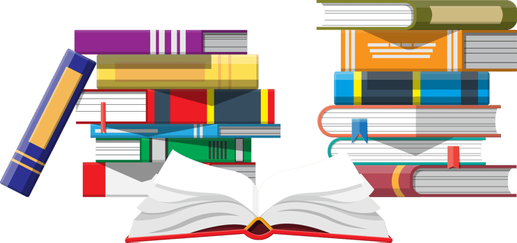 Stack of books with bookmarks png