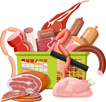 Shopping supermarket basket full of meat. png