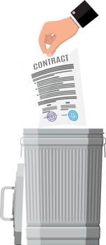 Businessman throws the contract in trash bin png