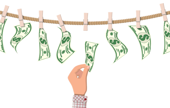 Wet dollar bills hanging on rope png