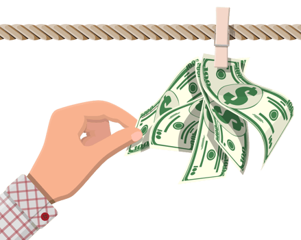 Wet dollar bills hanging on rope png