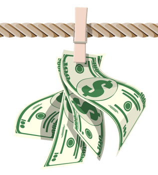 Wet dollar bills hanging on rope png