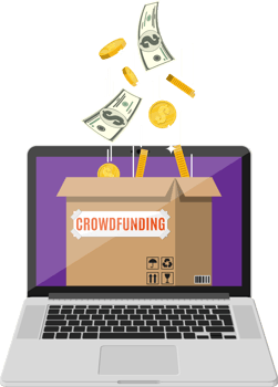 Cardboard box and money on laptop screen png