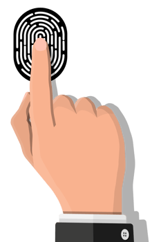 Black and white fingerprint with hand. png