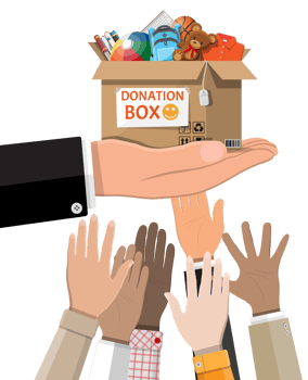 Donation box full of toys, books, clothes, devices png