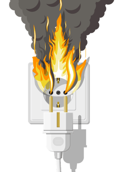 Electrical outlet on fire. Overload of network. png