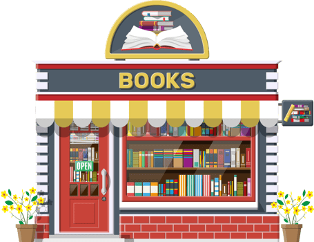 Bookstore shop exterior. Books shop brick building png