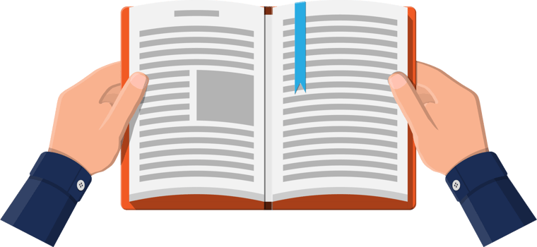 Open book with an upside down page and bookmark. png