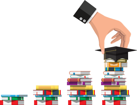 Graduation cap on stack of books png