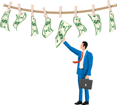 Wet dollar bills hanging on rope png