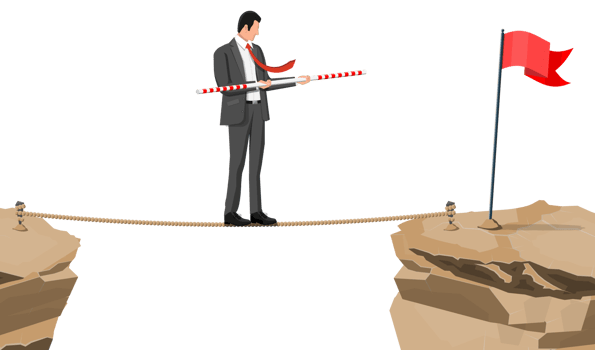 Businessman in suit walking on rope png