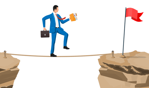 Businessman in suit walking on rope png